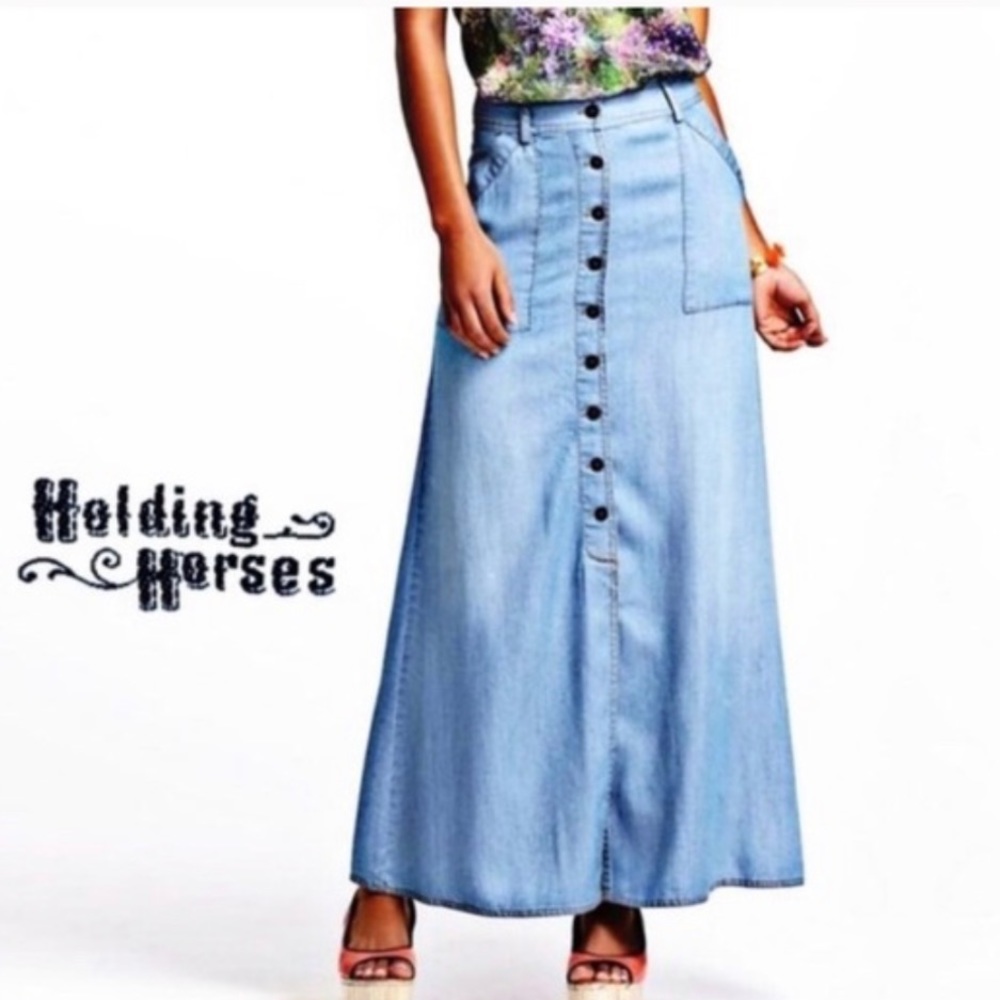 Anthropologie Holding Horses long denim skirt